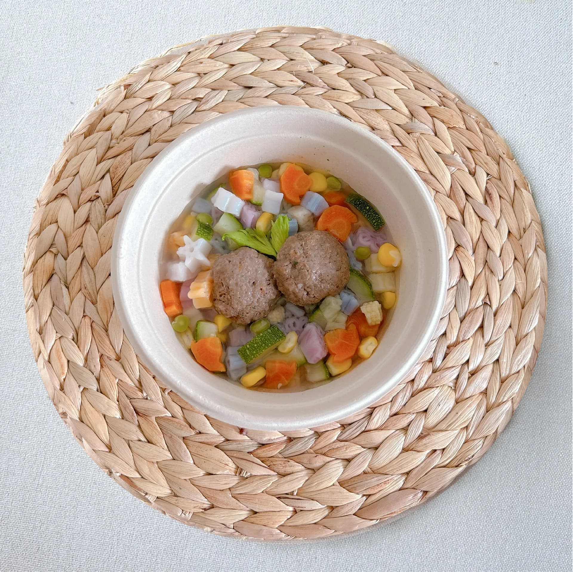 Nui sao rau củ chả tim heo viên Dashi rau củ)